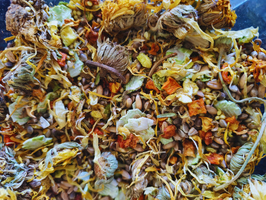A close up of the marigold meadow munch hamster treat mix