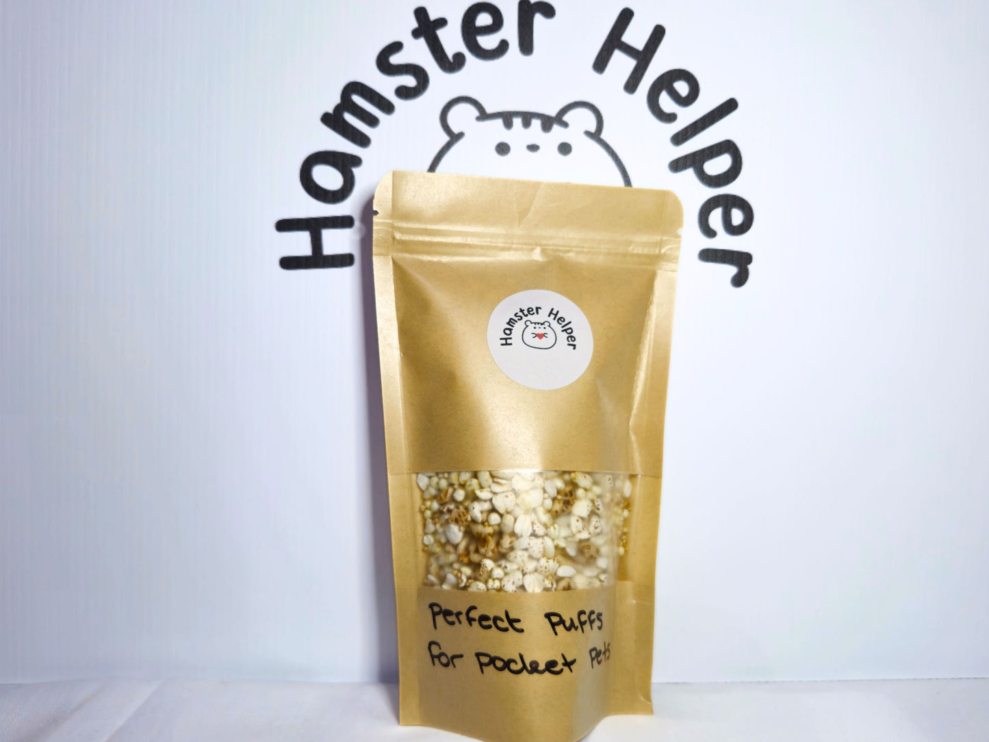 A large pouch of hamster safe mixed puffed grains