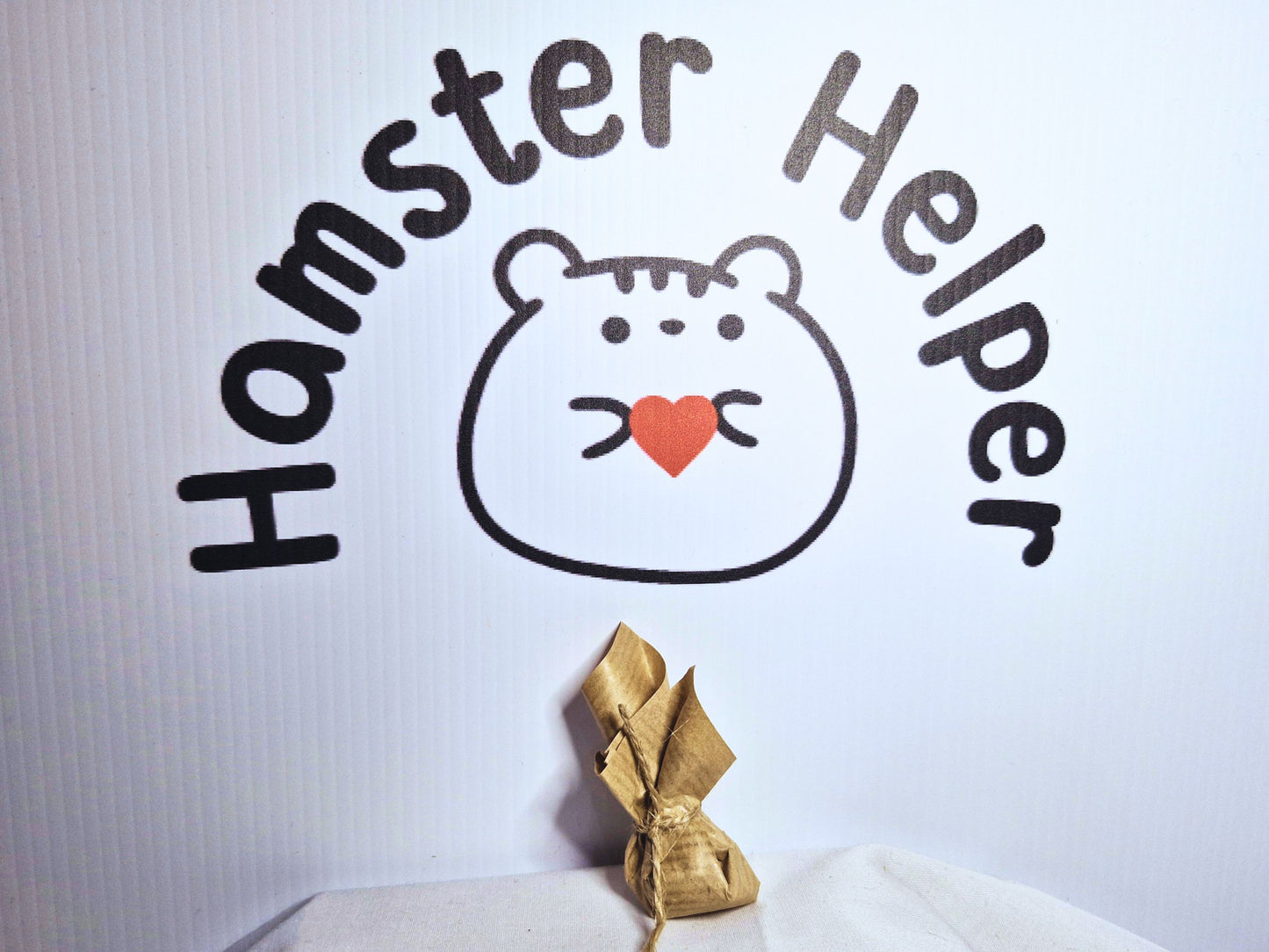 A single hamster easter egg in front of the hamster helper logo
