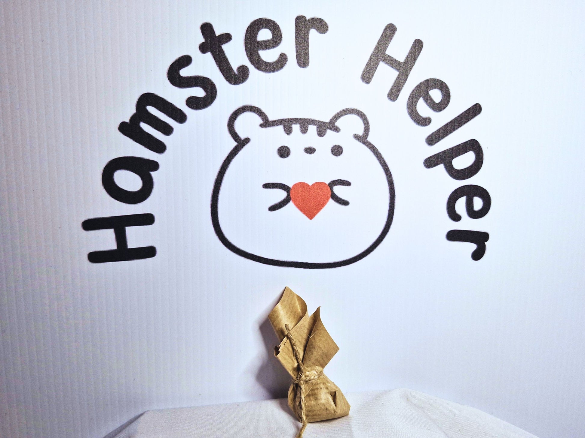 A single hamster easter egg in front of the hamster helper logo