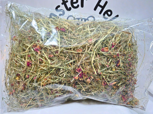 Rose Meadow Hay Blend (with Flax) – Hamster Foraging Hay