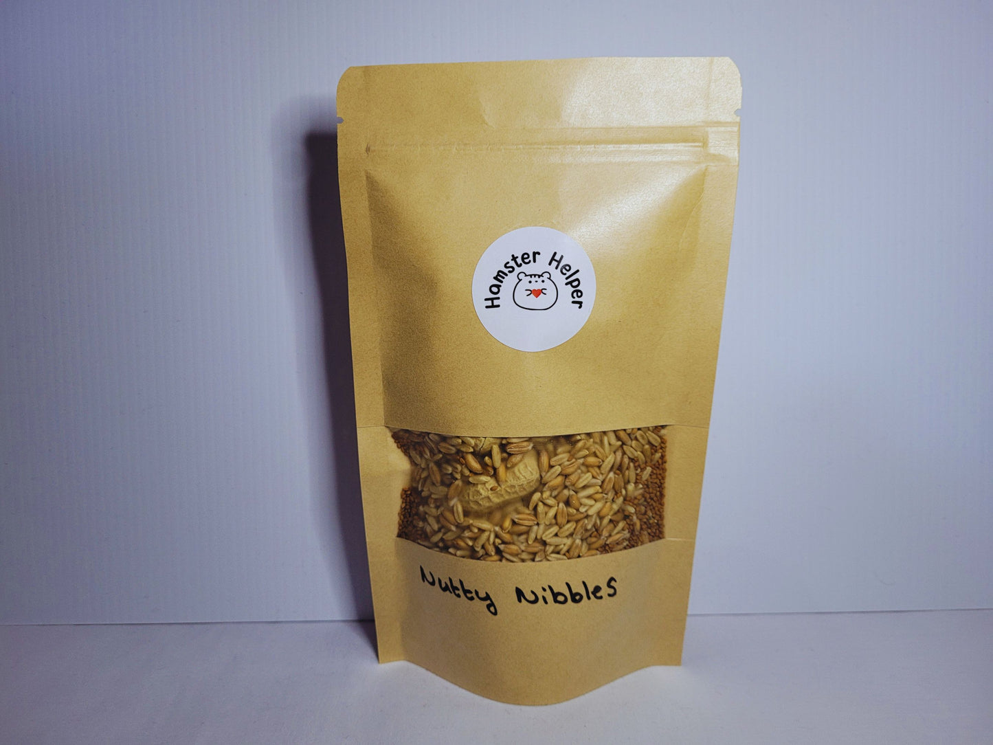 The nutty nibbles hamster treat mix in a pouch